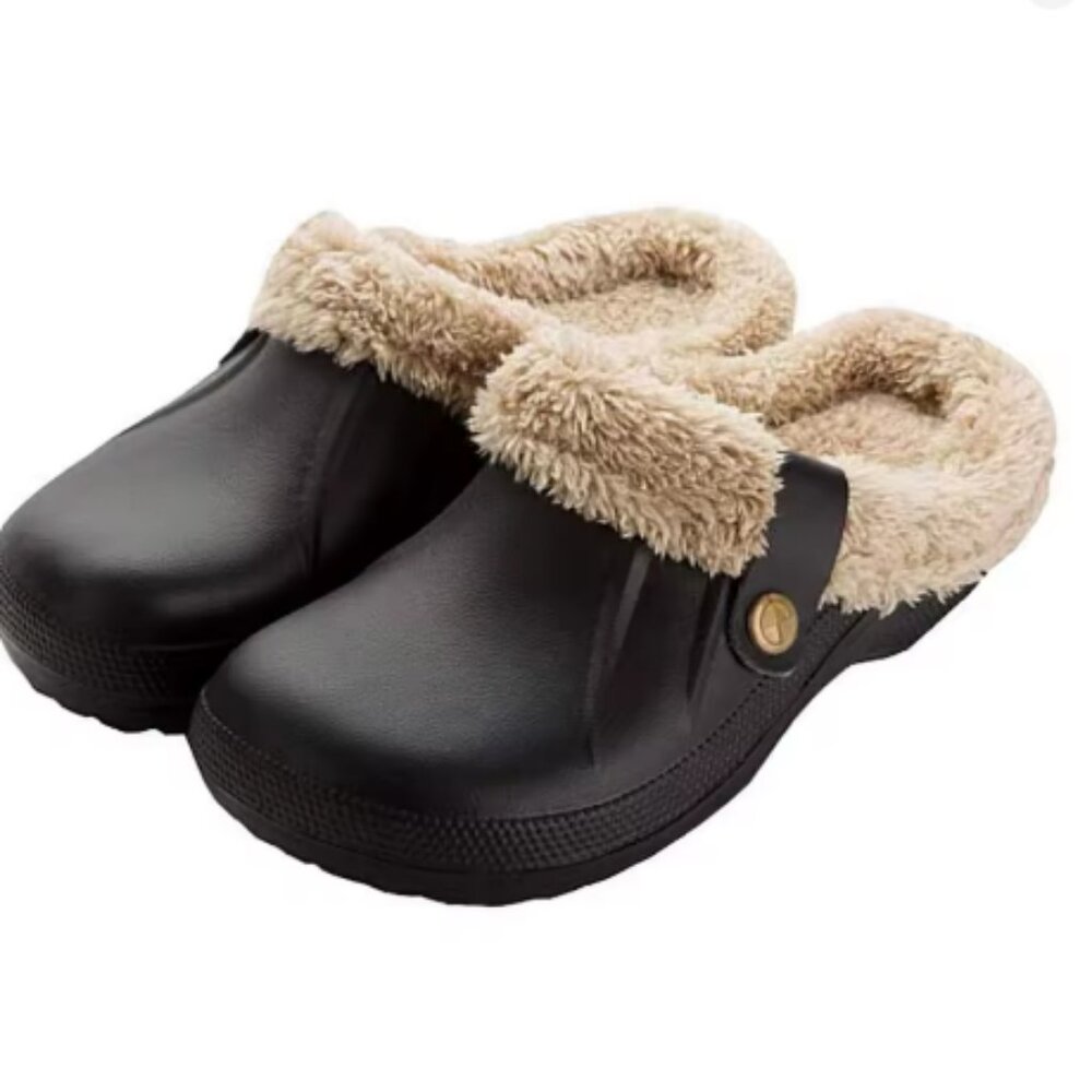 Kidmi Women Fur Clogs Slippers Fashion Fuzzy Men Garden Shoes Outdoor Waterproof